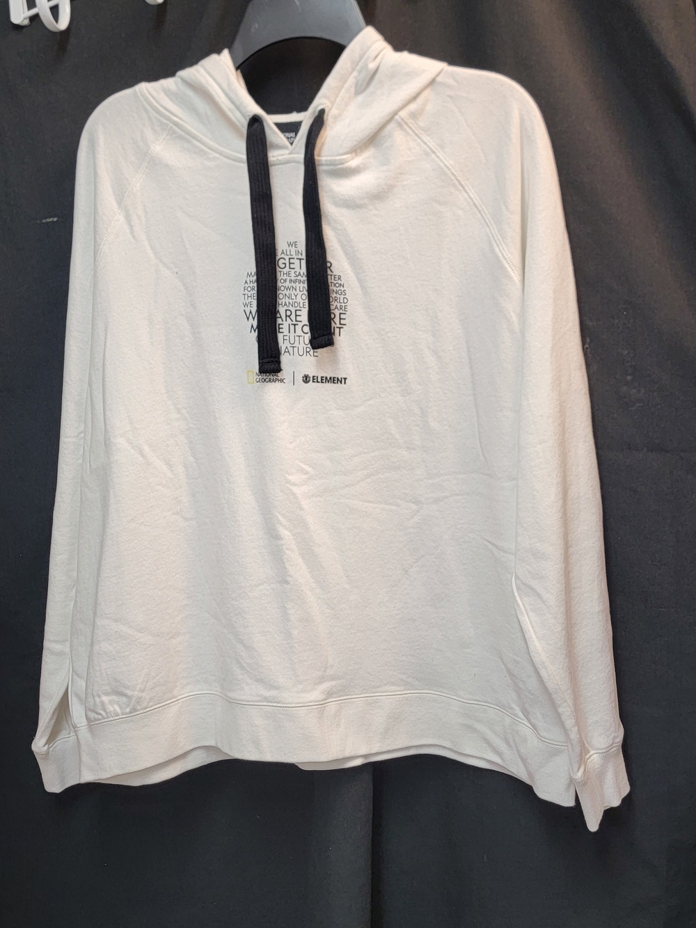 Men's white hoodie with drawstrings